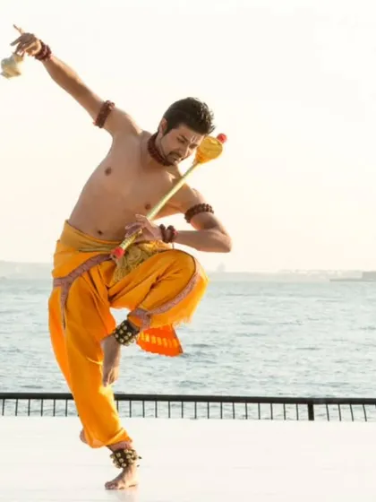 A solo Chhau performance as Hanuman, set against the backdrop of the Statue of Liberty. This image represents my mission to take Indian classical dance to global stages.