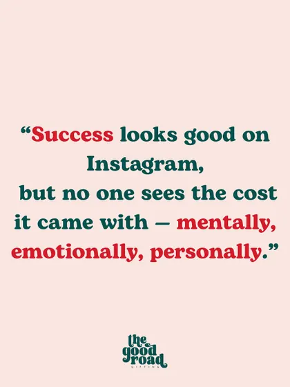 This slide touches on the hidden mental, emotional, and personal costs of success that are never visible on an Instagram feed.
