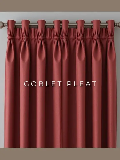 Goblet pleats are a luxurious and formal curtain style. Each pleat is shaped like a wine glass and padded to hold its form, adding a touch of opulence and grandeur to a dining room or formal living area.