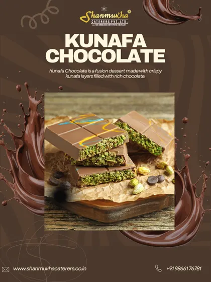 A modern fusion dessert, our Kunafa Chocolate combines crispy, shredded pastry layers with a rich, molten chocolate filling.