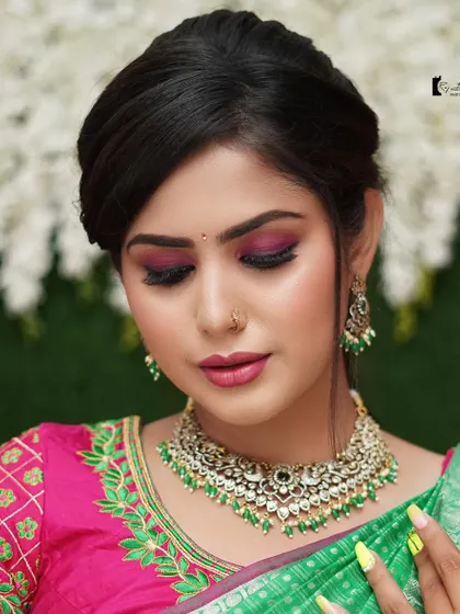A detailed close-up focusing on the eye makeup from a class demonstration. Learning to blend colors seamlessly is a core skill I teach for creating stunning bridal eye looks.