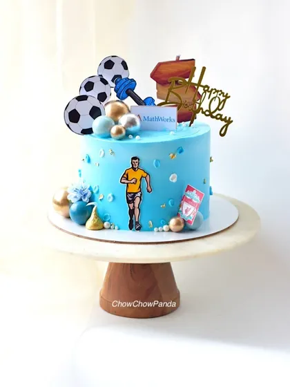 A full shot of the personalized hobby cake.