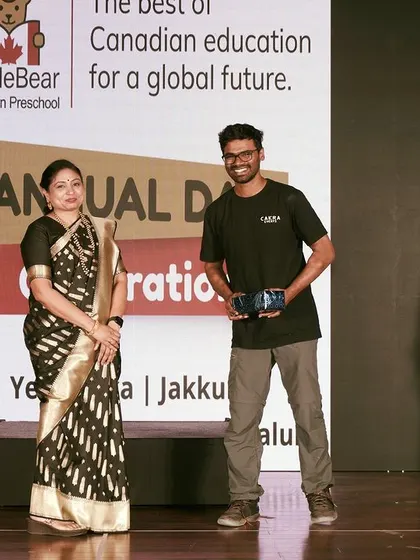 Another shot from the closing ceremony, showing the main stage branding clearly. My role often includes coordinating with school leadership for acknowledgements and prize distributions.