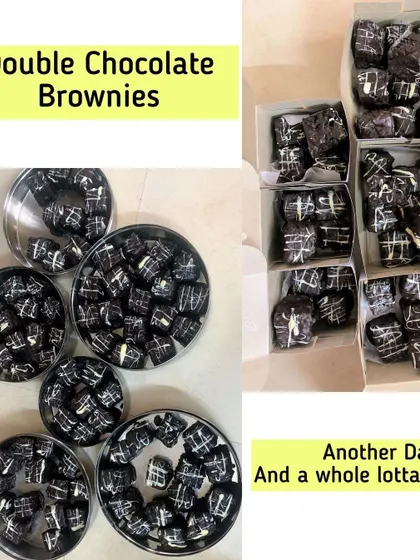 A collage of my popular Double Chocolate Brownies.