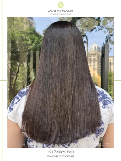 A different angle of the Hair Botox and color combination, showcasing the mirror-like shine and sleekness of the final result.