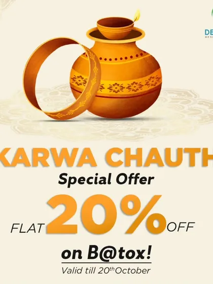 This graphic shows our Karwa Chauth special offer on Botox treatments. It's a popular choice for smoothing fine lines and achieving a relaxed, rejuvenated appearance ahead of the festivities.