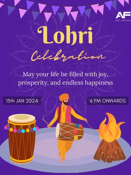 The official poster for our Lohri Celebration, inviting all members to join in the festive gathering.