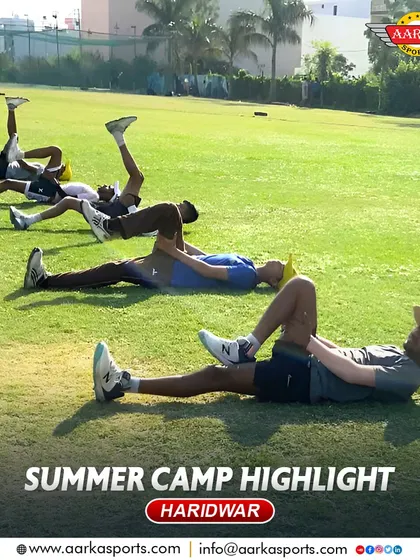 Leg stretches are crucial for flexibility and preventing injuries. My students are seen here during a cool-down session at the Haridwar summer camp.