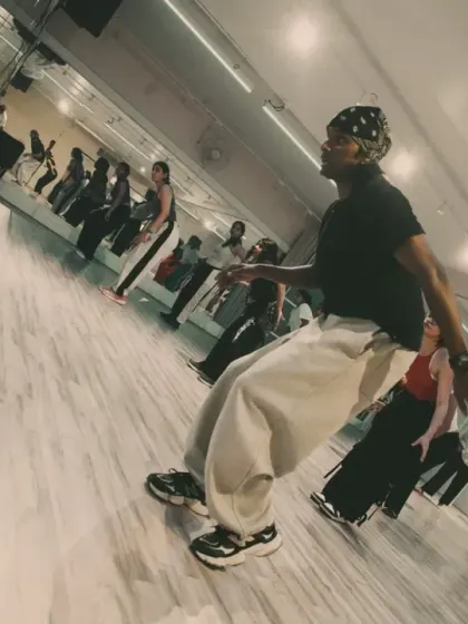 A unique angle capturing the instructor's movement during the Trinity Series. Our spacious studios allow for dynamic teaching and demonstration.