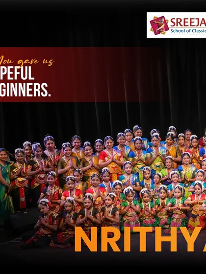 You give us hopeful beginners, and we give you Bharatanatyam masters. A group of my students ready to perform at Nrithya Sandhya.