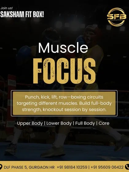 Every session has a purpose. This image shows two boxers sparring, illustrating our focus on muscle engagement. Our circuits target the upper body, lower body, and core to build comprehensive, full body strength.