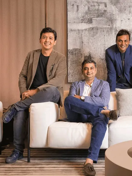 A portrait of our three partners, Kanhai Gandhi, Neemesh Shah, and Shresht Kashyap, as featured in Architectural Digest India.