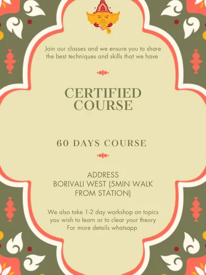 Join my certified course to master the art of mehendi. Classes are starting from January onwards in Borivali West, so book your spot soon.