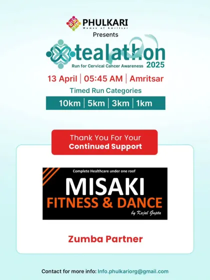 Announcing our role as the official Zumba Partner for the Phulkari Tealathon 2025 in Amritsar, a run for Cervical Cancer Awareness.