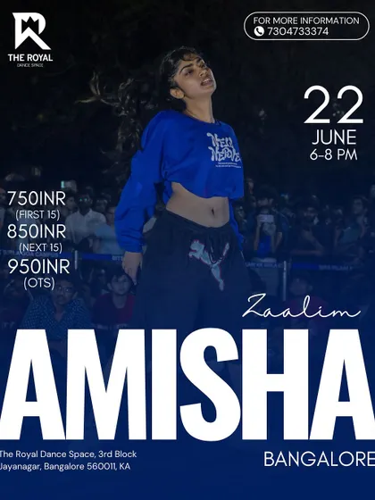 The official poster for Amisha Jayaram's "Zaalim" workshop in Bangalore.