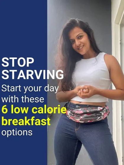 A graphic reminding you to stop starving yourself. A healthy lifestyle is about balanced meals, not deprivation. Here are six low calorie breakfast ideas to start your day right.