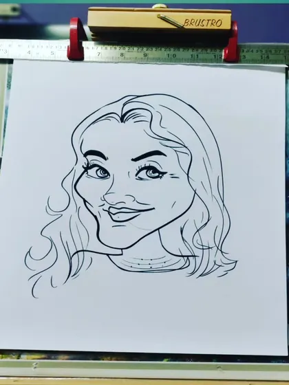 Follow and learn how to draw. A classic caricature of a woman with wavy hair.