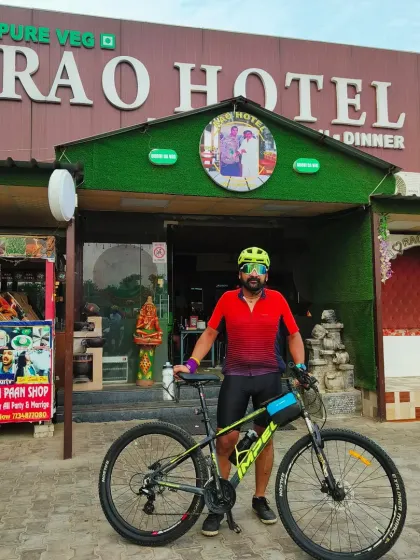A rider with his mountain bike, proving that our endurance rides are for every passionate cyclist, regardless of their gear.