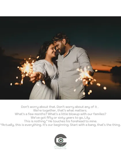 Celebrating their love with sparklers as night falls. This adds a touch of magic and celebration to any pre-wedding shoot.