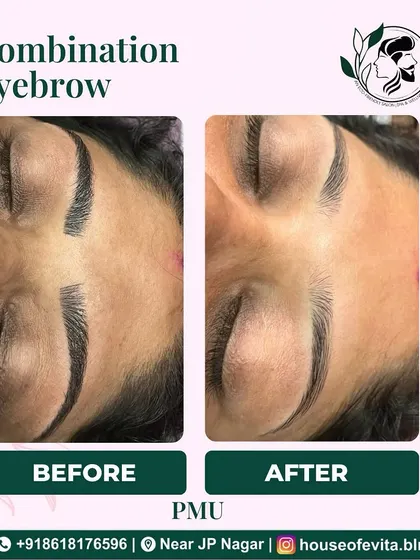 From a top-down view, you can see the incredible definition achieved with these Combination Brows. The hair strokes add texture while the shading provides depth.