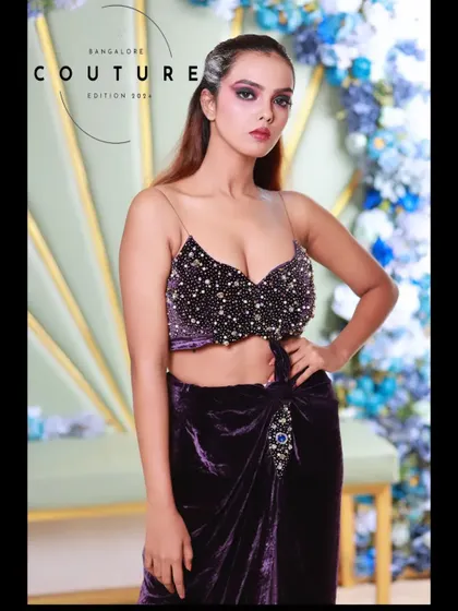 A close-up portrait from the Bangalore Couture Edition shoot. The focus here is on the intricate beadwork of the top and the flawless makeup, details I ensure are perfectly captured.