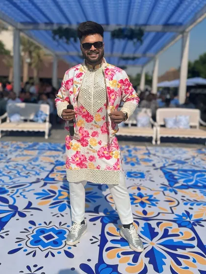"I design my life, cloth is just a way to express it." This floral kurta and jacket combo is one of my own designs.