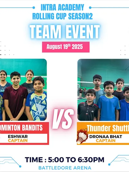 The Badminton Bandits versus the Thunder Shuttlers in a team event from Day 2 of the Rolling Cup. The competitive spirit is always high.