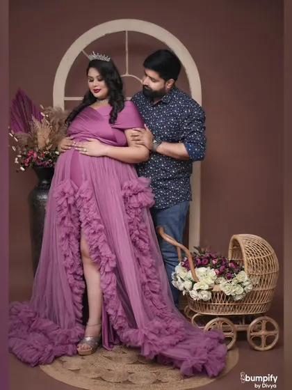 A loving look between the parents to be. This photo captures the deep connection and shared excitement during their maternity session.