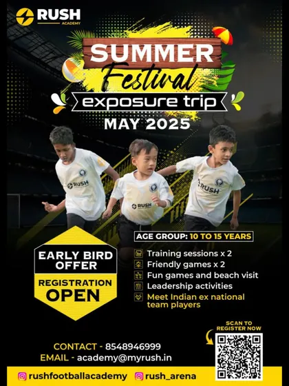 Get ready for our Summer Festival Exposure Trip. This is an incredible opportunity for players aged 10-15 to participate in training sessions, friendly matches, and even meet ex-Indian national team players.