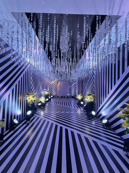 A straight-on view of the striped passage, creating a stunning optical illusion that draws you in.