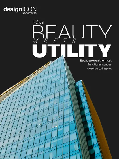 An upward-looking shot of a modern glass skyscraper, illustrating our belief that even the most functional buildings deserve to inspire. This image represents our goal to find the intersection where beauty meets utility.