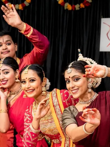 A joyful moment captured with my fellow dancers, celebrating the first anniversary of the Sāttvatī School of Dance. This reflects the wonderful community we have built.