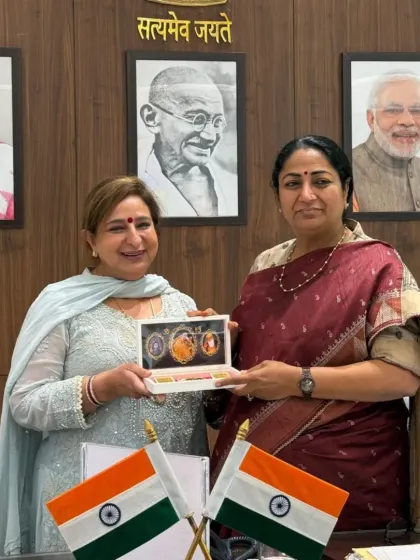 Our director, Ms. Deepika Mahajan, presenting a gift during her meeting with government officials. These collaborations are key to building stronger support for the community.