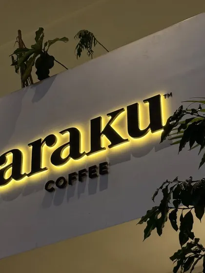 The iconic sign of Araku Coffee, our partner for the super popular coffee painting workshops. Great coffee, great art, great vibes.