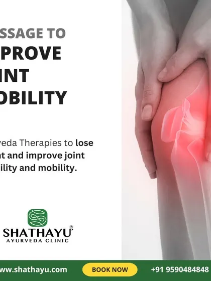 My Ayurvedic therapies not only help you lose weight but also improve joint flexibility and mobility. This image highlights how massage can relieve pain and stiffness in joints like the knee.