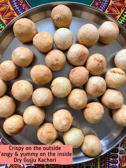 My Dry Gujju Kachori is crispy on the outside and filled with a tangy, yummy mixture on the inside. It's a perfect snack that lasts for days.