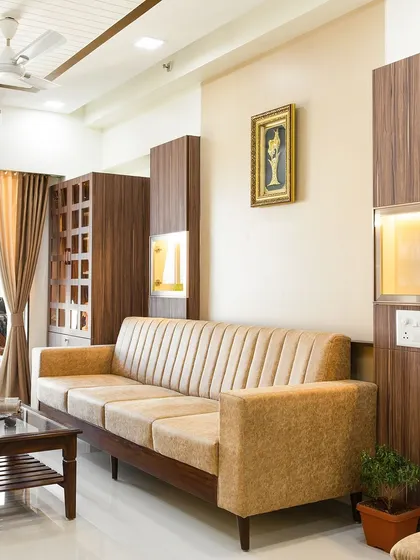 Another view of the living room with the full-wall entertainment unit, showing how it anchors the space and provides a cohesive look.
