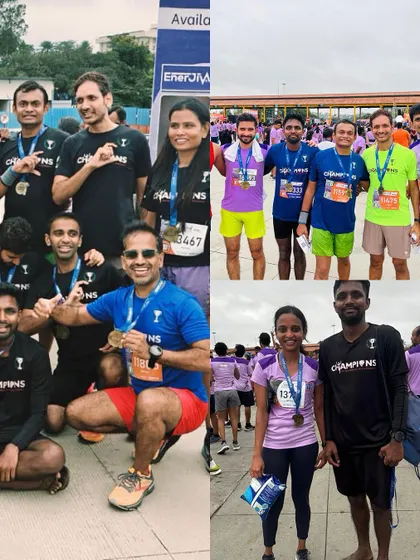 A collage capturing the spirit of the Bengaluru 10K Challenge. From focused group shots to individual smiles, this is what a successful race day looks like for our team.