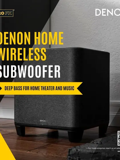 The Denon Home Wireless Subwoofer is designed to provide deep bass for both home theater and music. Its HEOS Built-in technology allows it to pair wirelessly with the Denon Home Sound Bar and other HEOS products for a seamless audio journey.