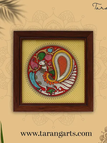 A stunning glass painting of a peacock, our national bird, symbolizing grace and beauty. The intricate details of its feathers and the vibrant colors make this a captivating piece of wall art.