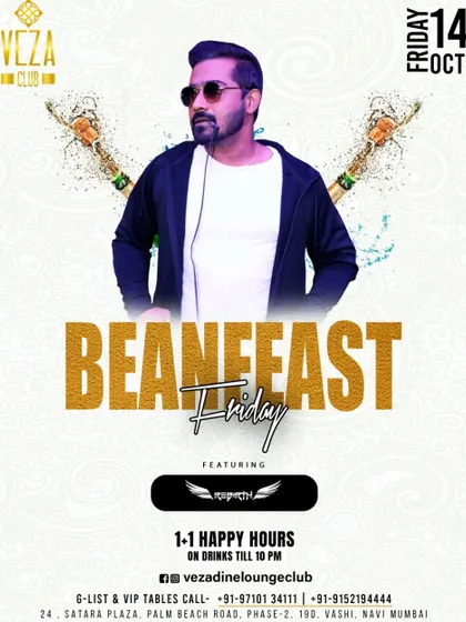 A 'Beanfeast Friday' poster, where I teamed up with DJ Rikiboi for a high-energy night.