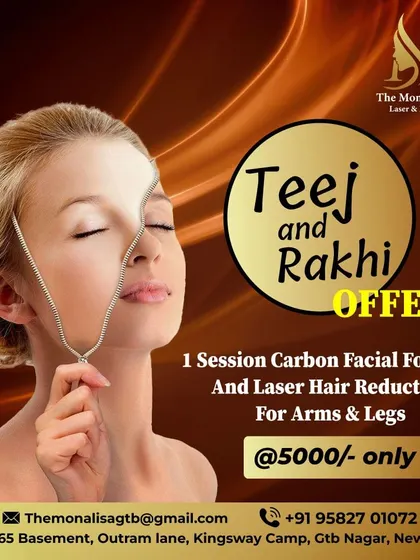 Our Teej and Rakhi offer combines a Carbon Facial for the face with laser hair reduction for the arms and legs. It's the perfect package to get you ready for the festivities.