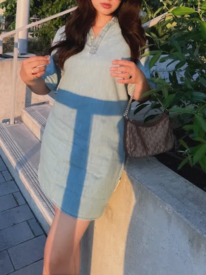 Journaling my life with a cute denim dress from Calvin Klein, paired with Aldo wedges and a Michael Kors bag.