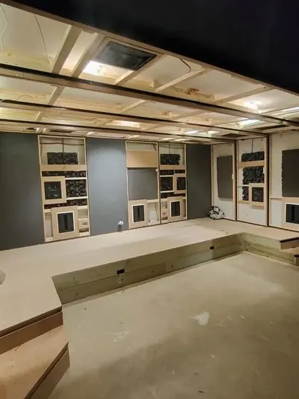 A look at the acoustic panel framework before the fabric is stretched over it. This shows the hidden complexity that goes into creating a sonically perfect room.