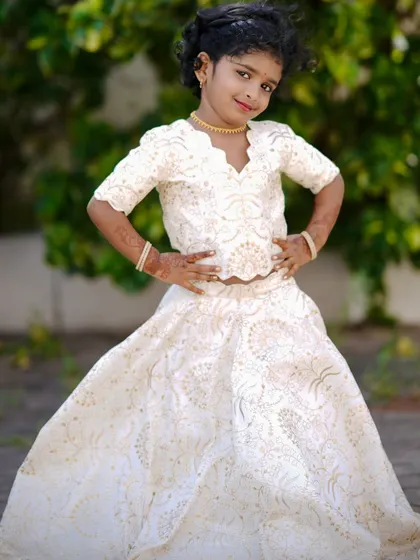 This little client looks like a princess in her custom-made lehenga. I take special care with measurements to ensure a perfect fit for growing children.