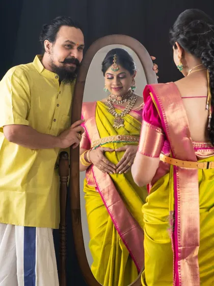 Such a sweet and creative maternity shoot concept. I provided a soft, traditional makeup look that felt natural and beautiful for this memorable photo with her partner.