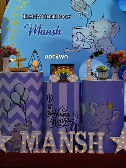 A close-up of the custom pedestals for Mansh's party.