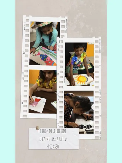 "It took me a lifetime to paint like a child." Picasso's words always remind me of the pure, uninhibited creativity of children. This collage captures some of my youngest students lost in the world of art, and it is a beautiful sight.