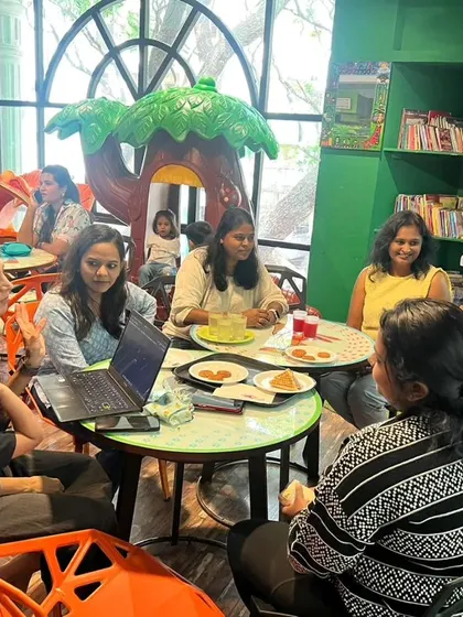 Here's a wider view of our community gathering. It's a fantastic morning of networking for moms and unlimited fun for the kids.