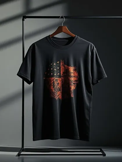 In addition to standard white backgrounds, we offer moodier e-commerce shots. This t-shirt is captured with dramatic lighting to create a more premium, atmospheric feel for lookbooks or feature pages.